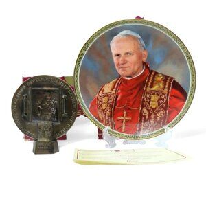 POPE Papal CANADA Visit 1980s Plate And Figure John Paul II